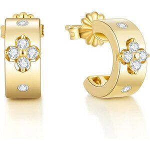 Emerald moissanite clover hoop earrings women 925 sterling silver gold plated